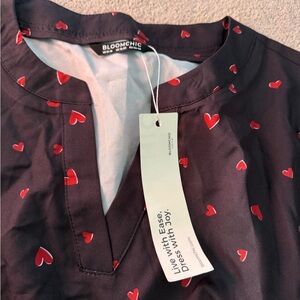 Bloomchic Black shirt with Red Heart Pattern
